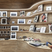 curved display shelves in wood