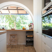 kitchen with arch window