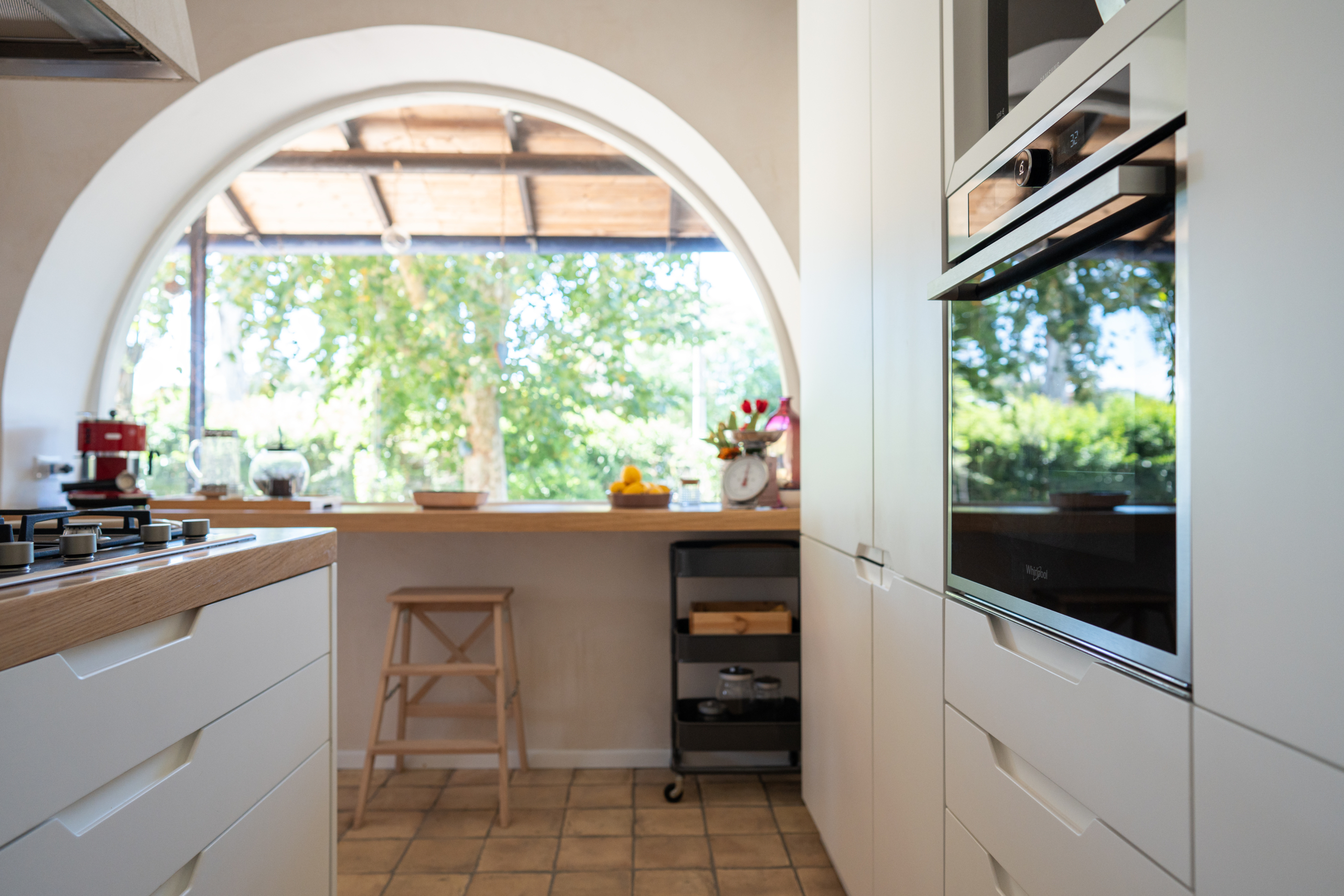 kitchen with arch window